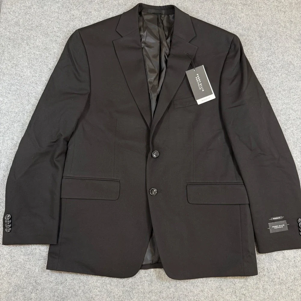 Perry Ellis Portfolio Mens 2 Piece Suit 40S 33W Black Modern Fit EALE2RAA0005